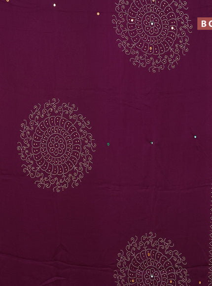 Semi georgette saree deep purple with allover bandhani prints and mirror work printed border