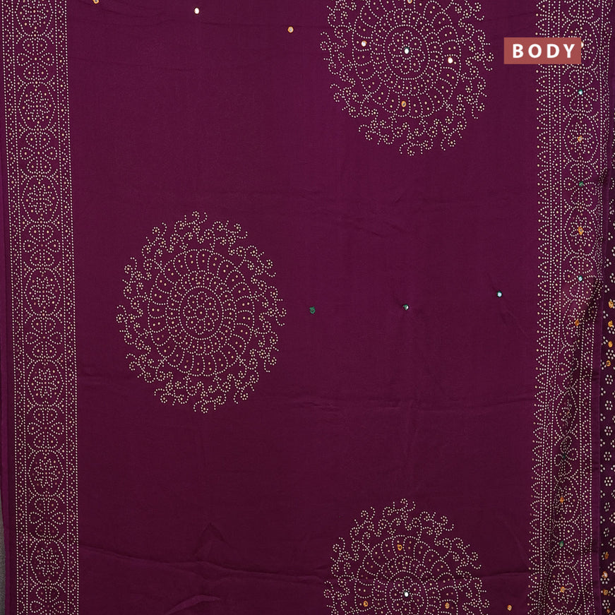 Semi georgette saree deep purple with allover bandhani prints and mirror work printed border