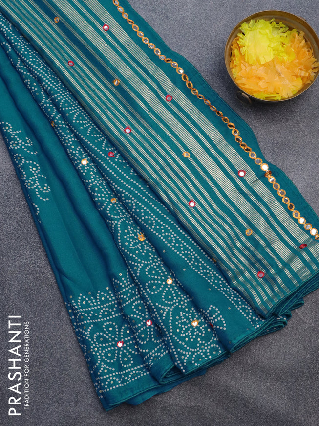 Semi georgette saree cs blue with allover bandhani prints and mirror work printed border