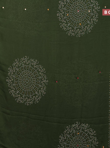 Semi georgette saree mehendi green with allover bandhani prints and mirror work printed border