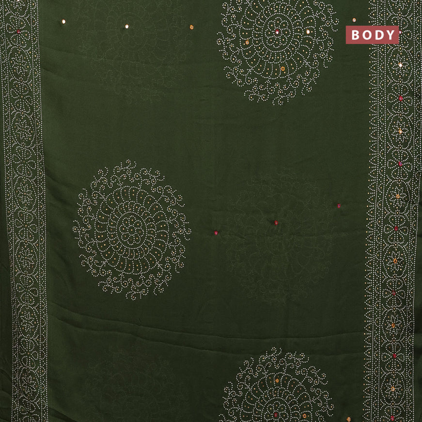 Semi georgette saree mehendi green with allover bandhani prints and mirror work printed border