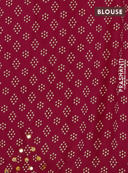 Semi georgette saree dark pink with allover bandhani prints and mirror work printed border