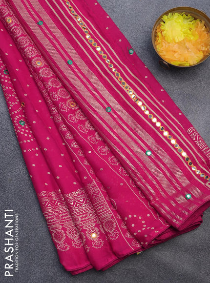 Semi georgette saree pink with allover bandhani prints and mirror work printed border