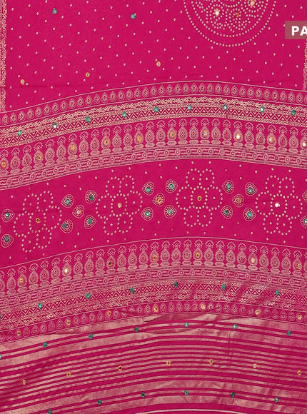 Semi georgette saree pink with allover bandhani prints and mirror work printed border