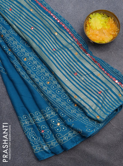 Semi georgette saree cs blue with allover bandhani prints and mirror work printed border