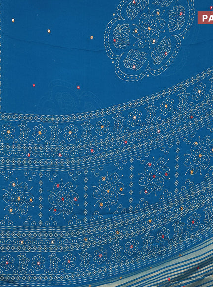 Semi georgette saree cs blue with allover bandhani prints and mirror work printed border