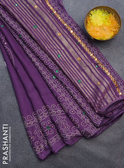 Semi georgette saree pastel violet with allover bandhani prints and mirror work printed border