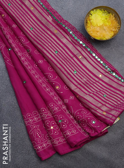 Semi georgette saree pink with allover bandhani prints and mirror work printed border