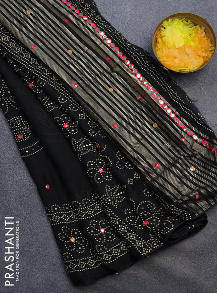 Semi georgette saree black with allover bandhani prints and mirror work printed border