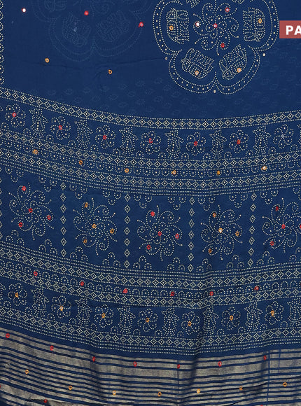 Semi georgette saree peacock blue with allover bandhani prints and mirror work printed border