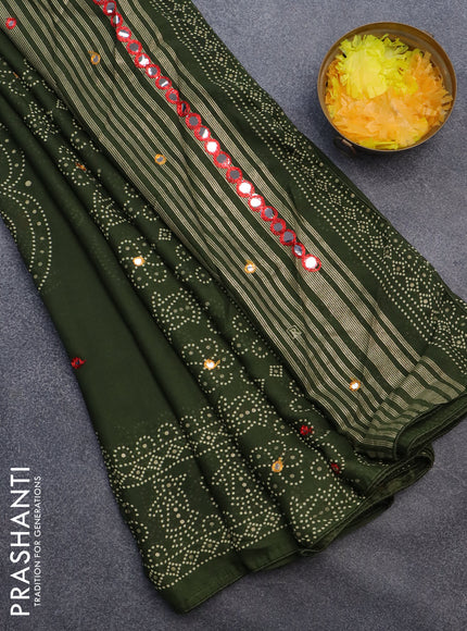 Semi georgette saree sap green with allover bandhani prints and mirror work printed border