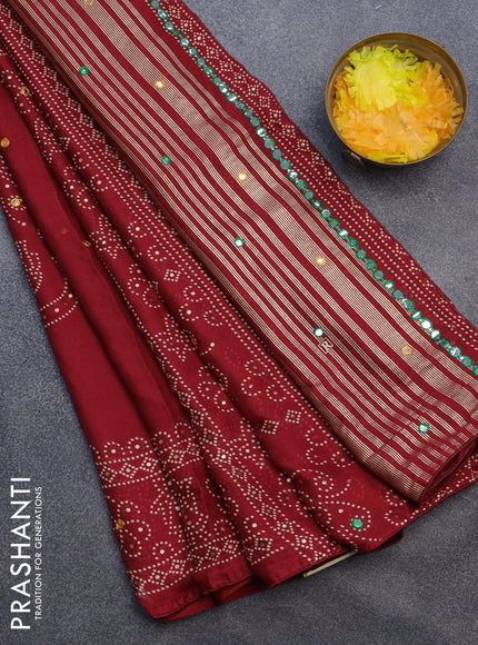 Semi georgette saree maroon with allover bandhani prints and mirror work printed border