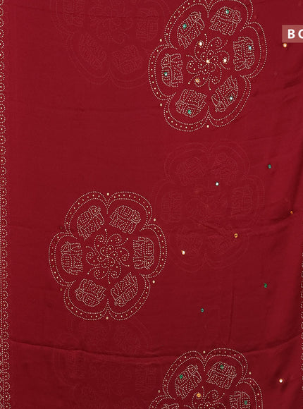 Semi georgette saree maroon with allover bandhani prints and mirror work printed border