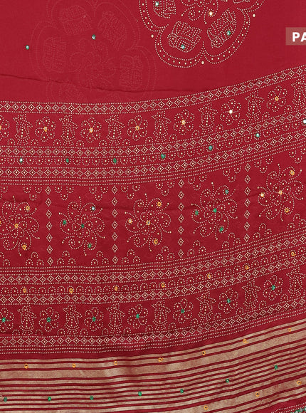 Semi georgette saree maroon with allover bandhani prints and mirror work printed border