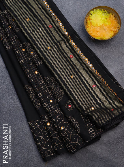 Semi georgette saree black with allover bandhani prints and mirror work printed border