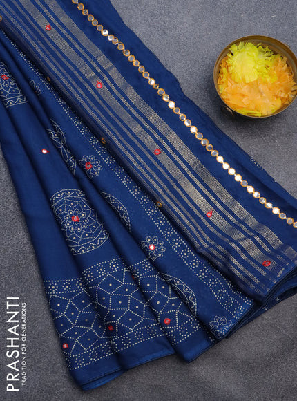 Semi georgette saree peacock blue with allover bandhani prints and mirror work printed border