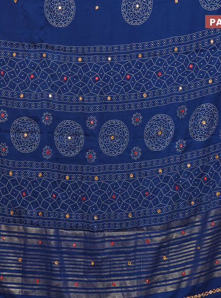 Semi georgette saree peacock blue with allover bandhani prints and mirror work printed border