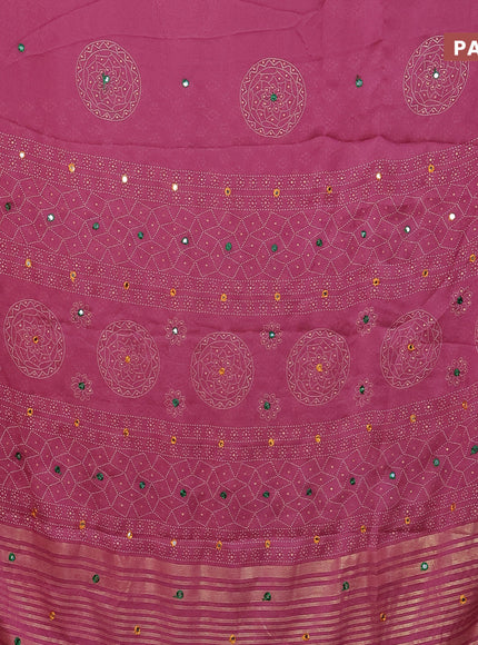 Semi georgette saree mauve pink with allover bandhani prints and mirror work printed border