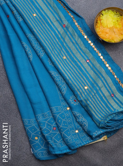 Semi georgette saree cs blue with allover bandhani prints and mirror work printed border