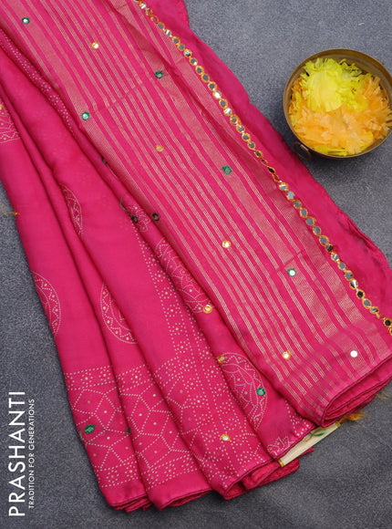 Semi georgette saree pink with allover bandhani prints and mirror work printed border