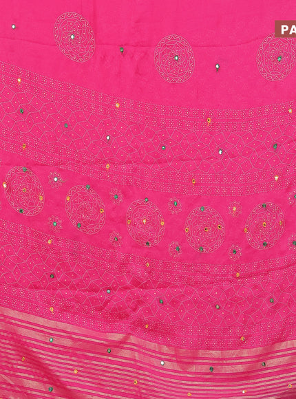 Semi georgette saree pink with allover bandhani prints and mirror work printed border