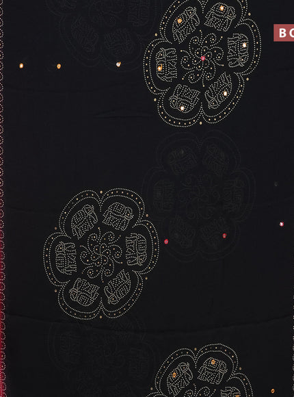 Semi georgette saree black and reddish pink with allover bandhani prints and mirror work printed border