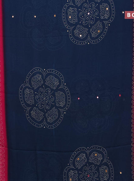 Semi georgette saree dark peaock blue and pink with allover bandhani prints and mirror work printed border