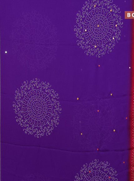 Semi georgette saree violet and dark pink with allover bandhani prints and mirror work printed border