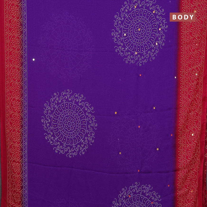 Semi georgette saree violet and dark pink with allover bandhani prints and mirror work printed border