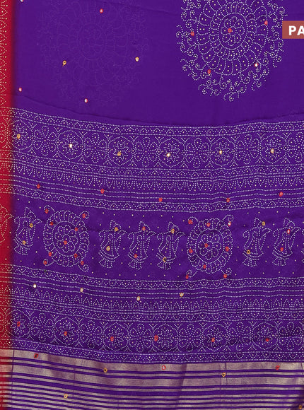 Semi georgette saree violet and dark pink with allover bandhani prints and mirror work printed border