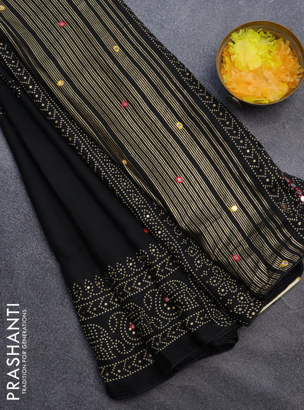 Semi georgette saree black with allover bandhani prints and mirror work printed border