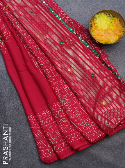 Semi georgette saree dark pink with allover bandhani prints and mirror work printed border