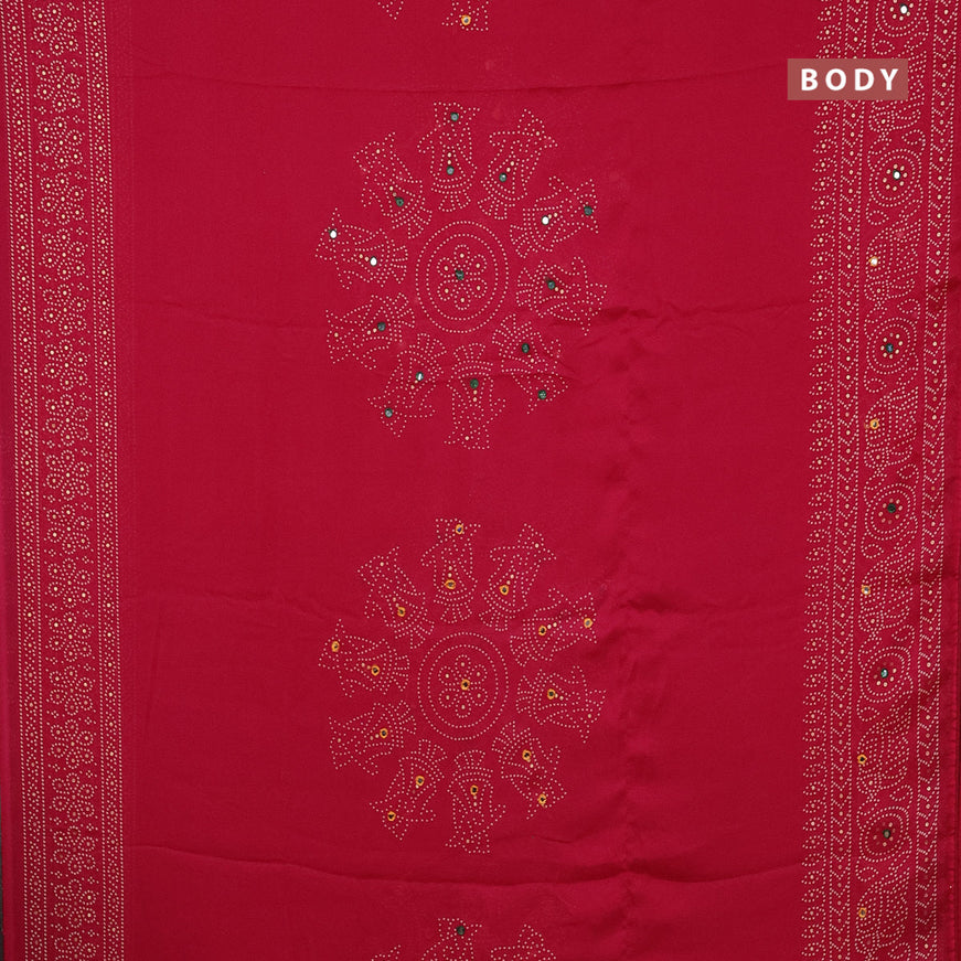 Semi georgette saree dark pink with allover bandhani prints and mirror work printed border