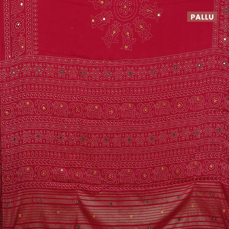 Semi georgette saree dark pink with allover bandhani prints and mirror work printed border