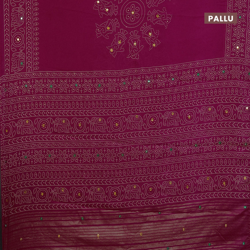 Semi georgette saree pink with allover bandhani prints and mirror work printed border