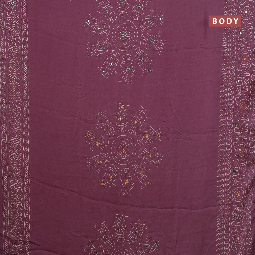 Semi georgette saree mauve pink with allover bandhani prints and mirror work printed border