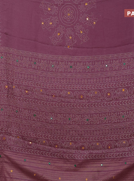 Semi georgette saree mauve pink with allover bandhani prints and mirror work printed border