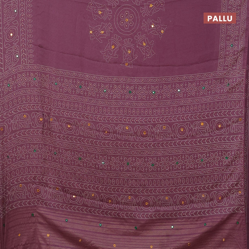 Semi georgette saree mauve pink with allover bandhani prints and mirror work printed border