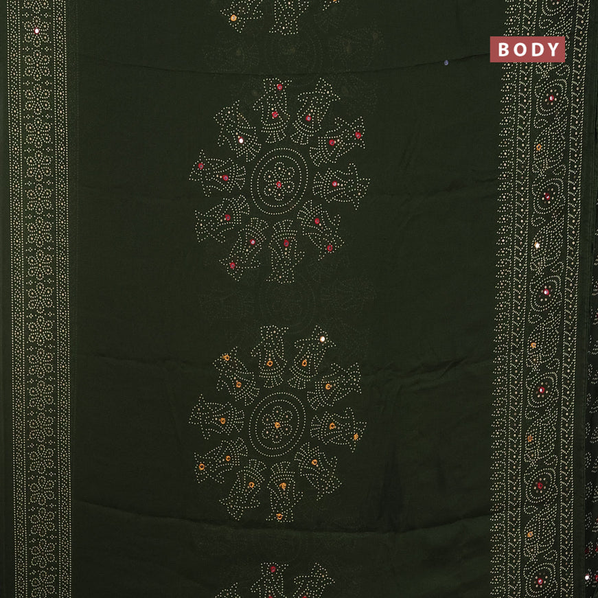 Semi georgette saree sap green with allover bandhani prints and mirror work printed border