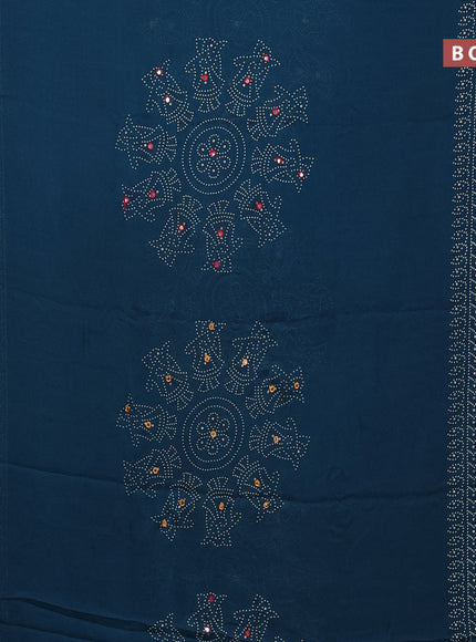 Semi georgette saree peacock blue with allover bandhani prints and mirror work printed border