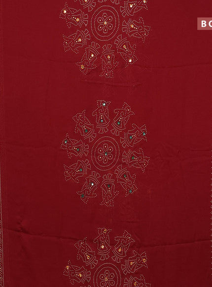 Semi georgette saree maroon with allover bandhani prints and mirror work printed border