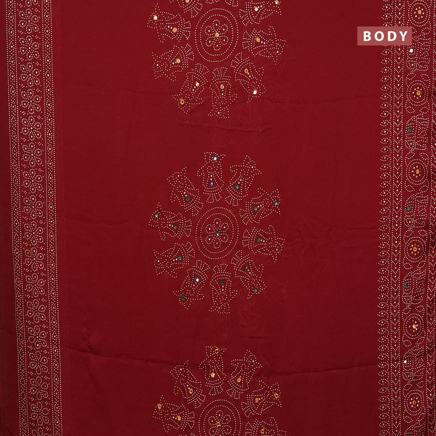 Semi georgette saree maroon with allover bandhani prints and mirror work printed border