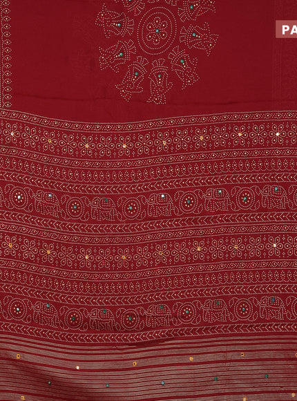 Semi georgette saree maroon with allover bandhani prints and mirror work printed border