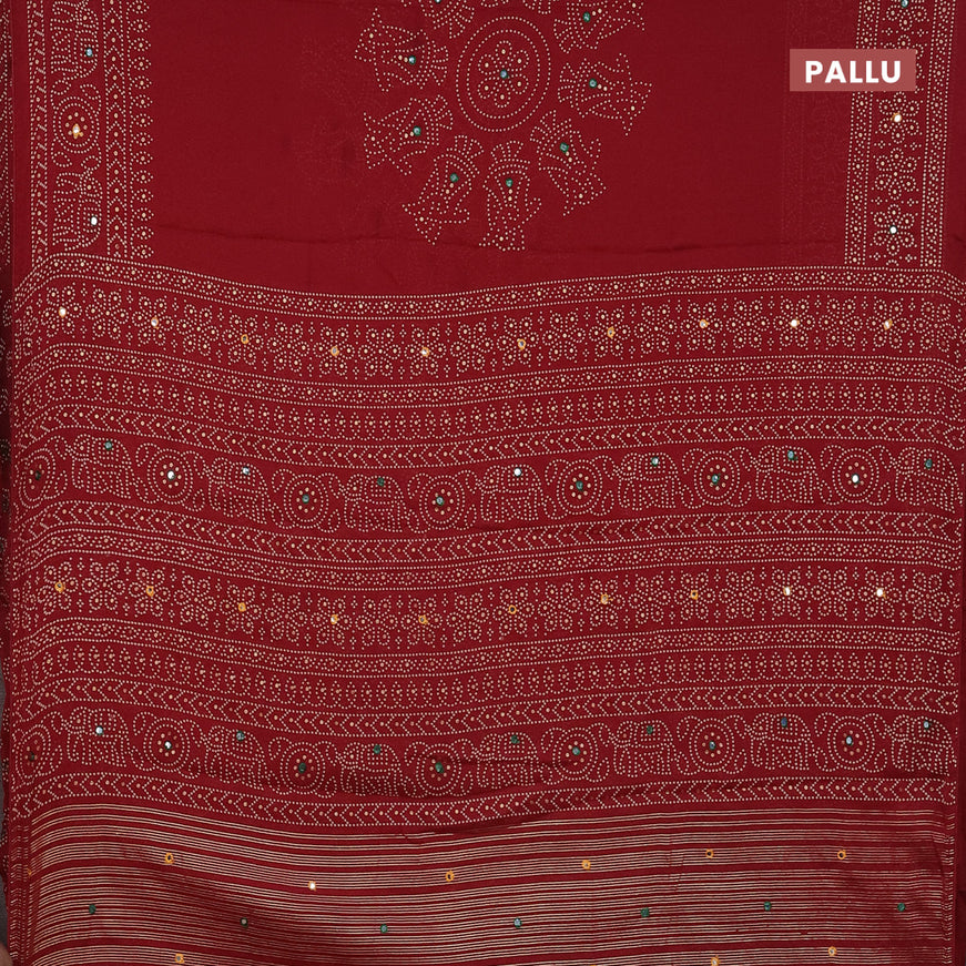 Semi georgette saree maroon with allover bandhani prints and mirror work printed border