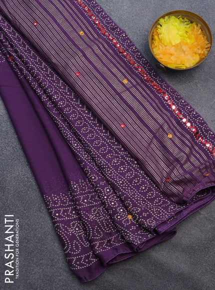 Semi georgette saree violet with allover bandhani prints and mirror work printed border