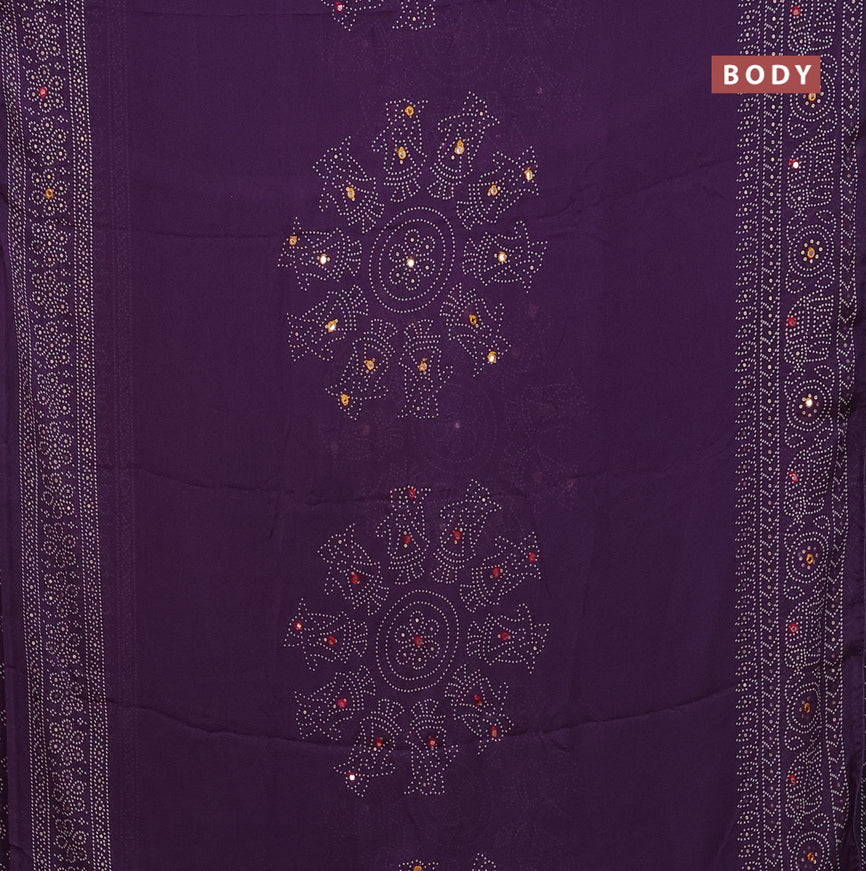 Semi georgette saree violet with allover bandhani prints and mirror work printed border