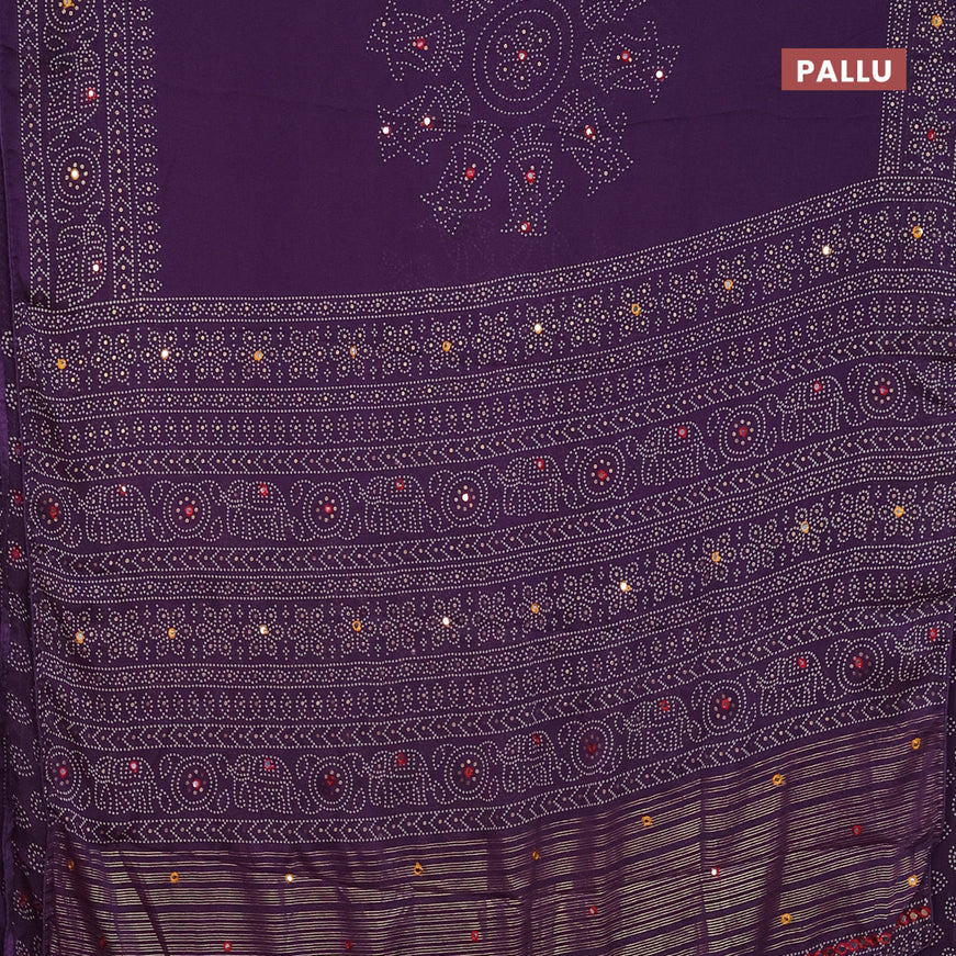 Semi georgette saree violet with allover bandhani prints and mirror work printed border