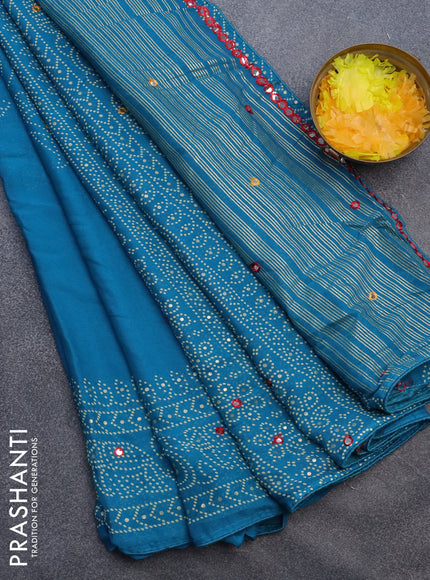 Semi georgette saree cs blue with allover bandhani prints and mirror work printed border