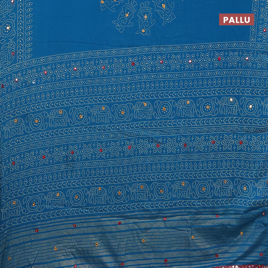 Semi georgette saree cs blue with allover bandhani prints and mirror work printed border