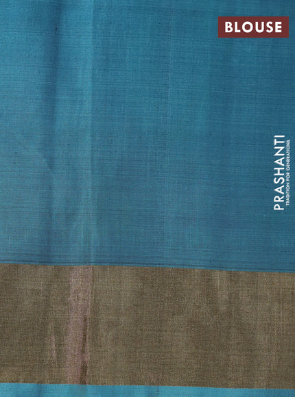 Ikat soft silk saree dual shade of mustard yellow and teal blue with allover ikat weaves and long ikat woven zari border